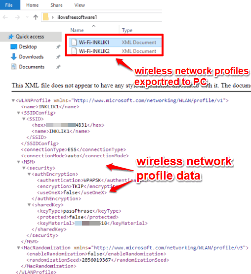 wireless network profiles saved as xml file