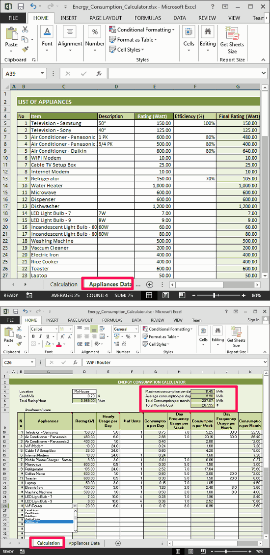 Electricity Bill excel cal