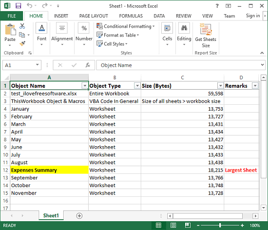 Find Sheet With Largest Size in Excel