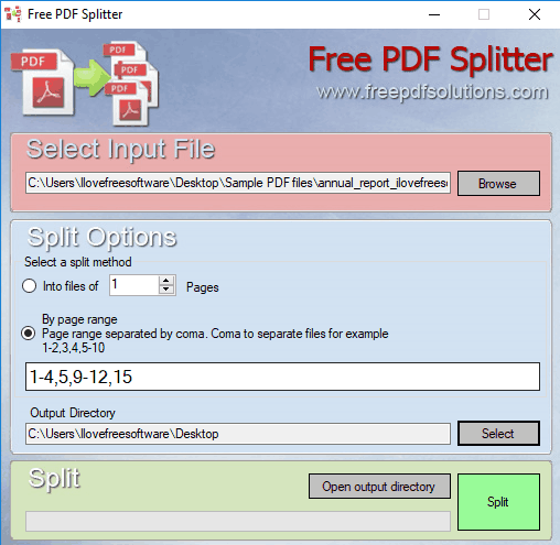 Free PDF Splitter- interface