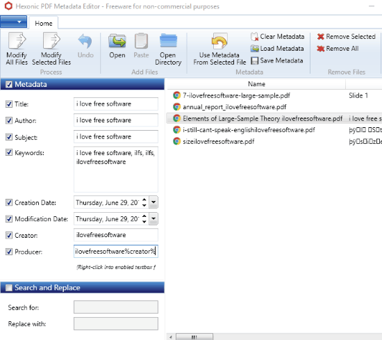 Hexonic PDF Metadata Editor- interface