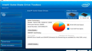 Intel SSD Toolbox home screen