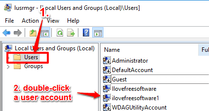 access users folder and double click a user account