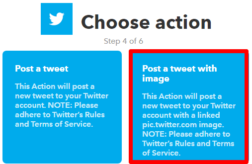 choose twitter action to post image with photo