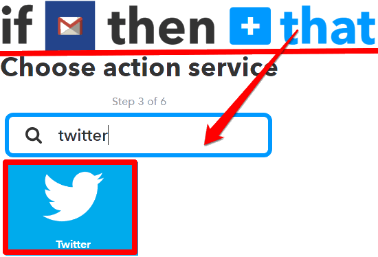 choose twitter as the action service