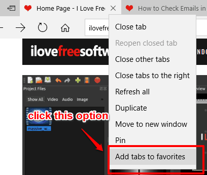 click add tabs to favorites option