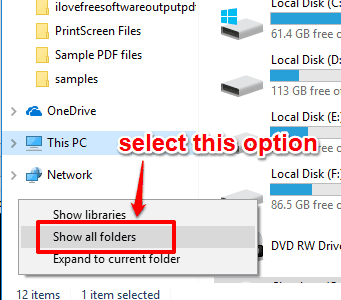 click show all folders option