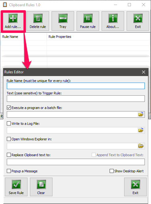 clipboard rules rule editor