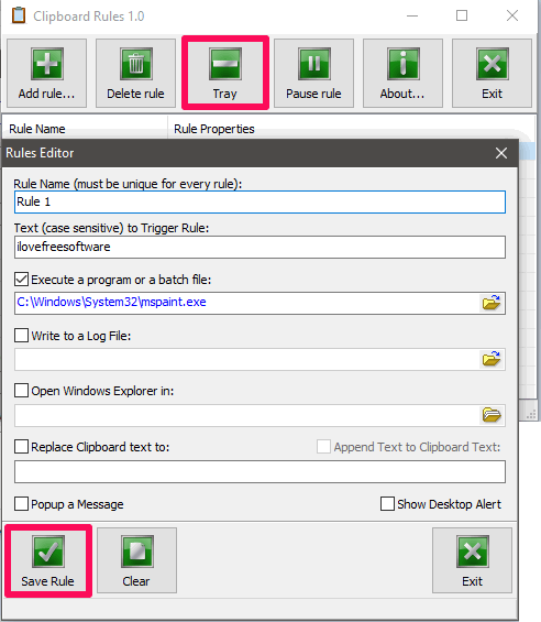 clipboard rules rule save