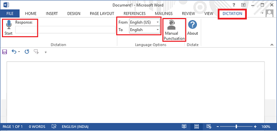 dictate for word interface