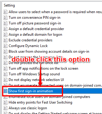 double click show first sign in animation option