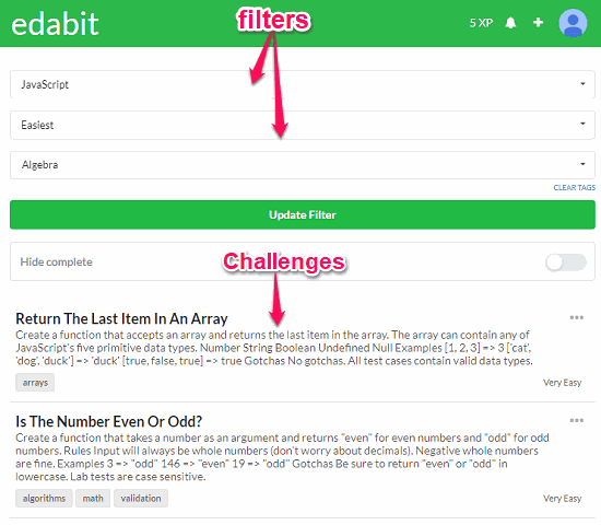 edabit main challenges page