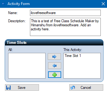 free class schedule maker- add activity