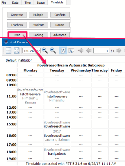 free timetabling software- generate timetable