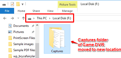 game dvr captures folder moved to new location