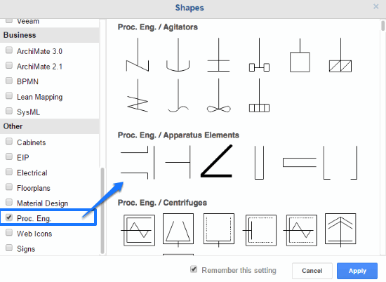 import process engineering symbols to draw pfd in draw.io