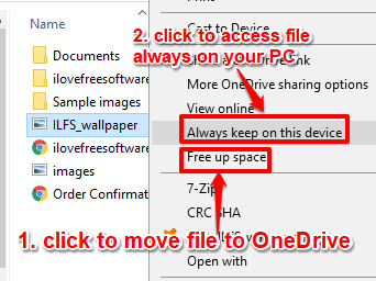 move file to onedrive and keep file always on this pc options