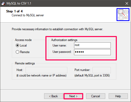 mysql to csv connect to database