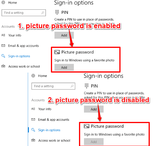 picture password disabled in windows 10