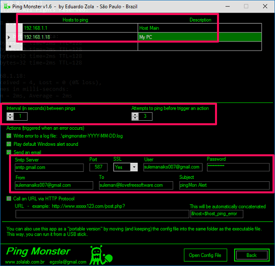 pingmonster configuration