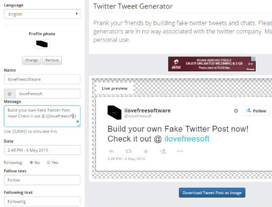 prank me not- fake tweet generator