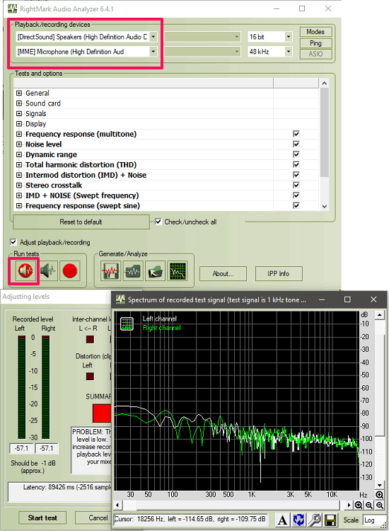rightmark audio analyzer in action