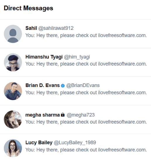 same twitter dm sent to multiple users