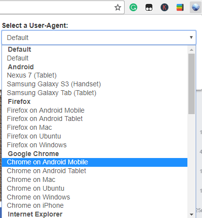 select a mobile user agent