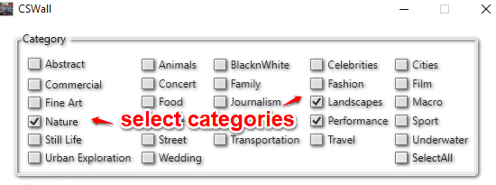 select categories