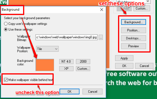 set background, position and other options