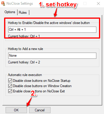 set hotkey to hide close button for applications