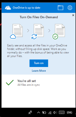 turn on files on demand feature pop-up
