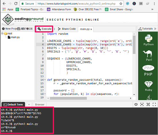 tutorialspoint run python code online