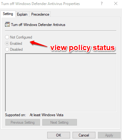 view policy status