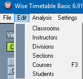 wise timetable- menu to edit data