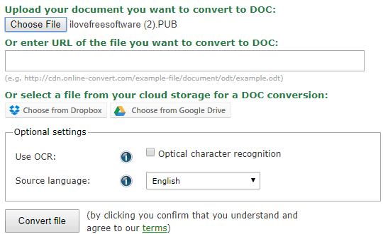 Online-Convert.com pub to doc converter