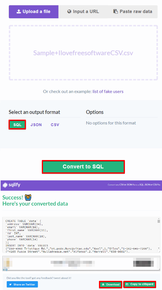 Sqlify conversion csv to sql