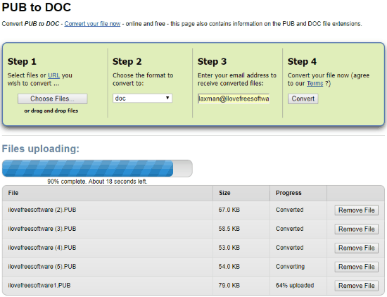 Zamzar PUB to DOC Converter