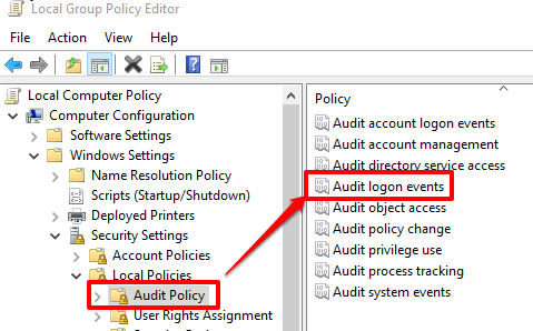 access audit policy and then audit logon events