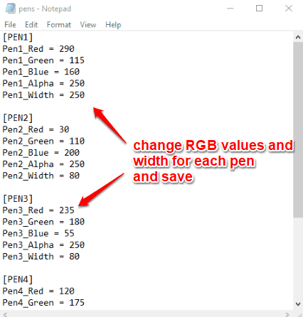 change pen values