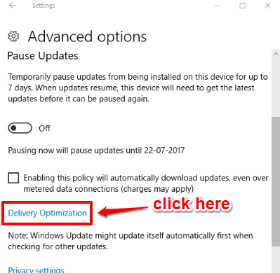 click Delivery Optimization option