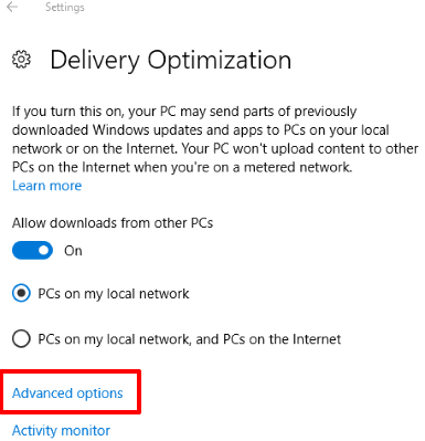 click advanced options under delivery optimization