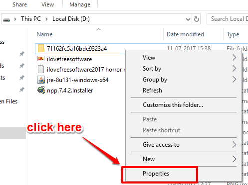 click properties option