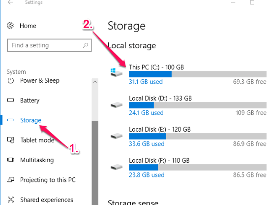 click storage and then windows drive