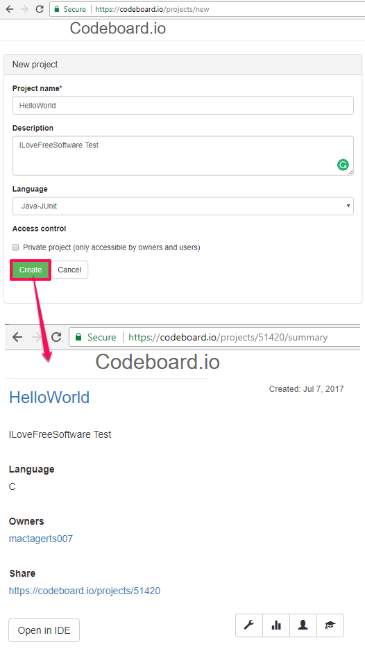 codeboard project create