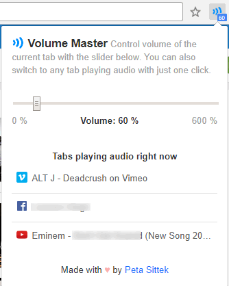 control volume of each tab separately in chrome