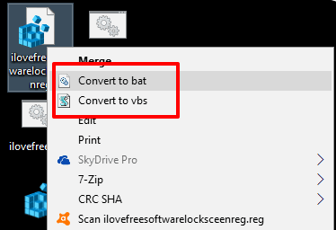 convert reg file using right-click context menu