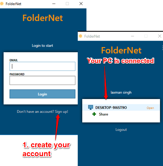 create account and connect your pc