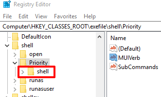 create shell key under priority key