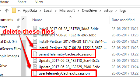 delete telemetry files from onedrive logs folder